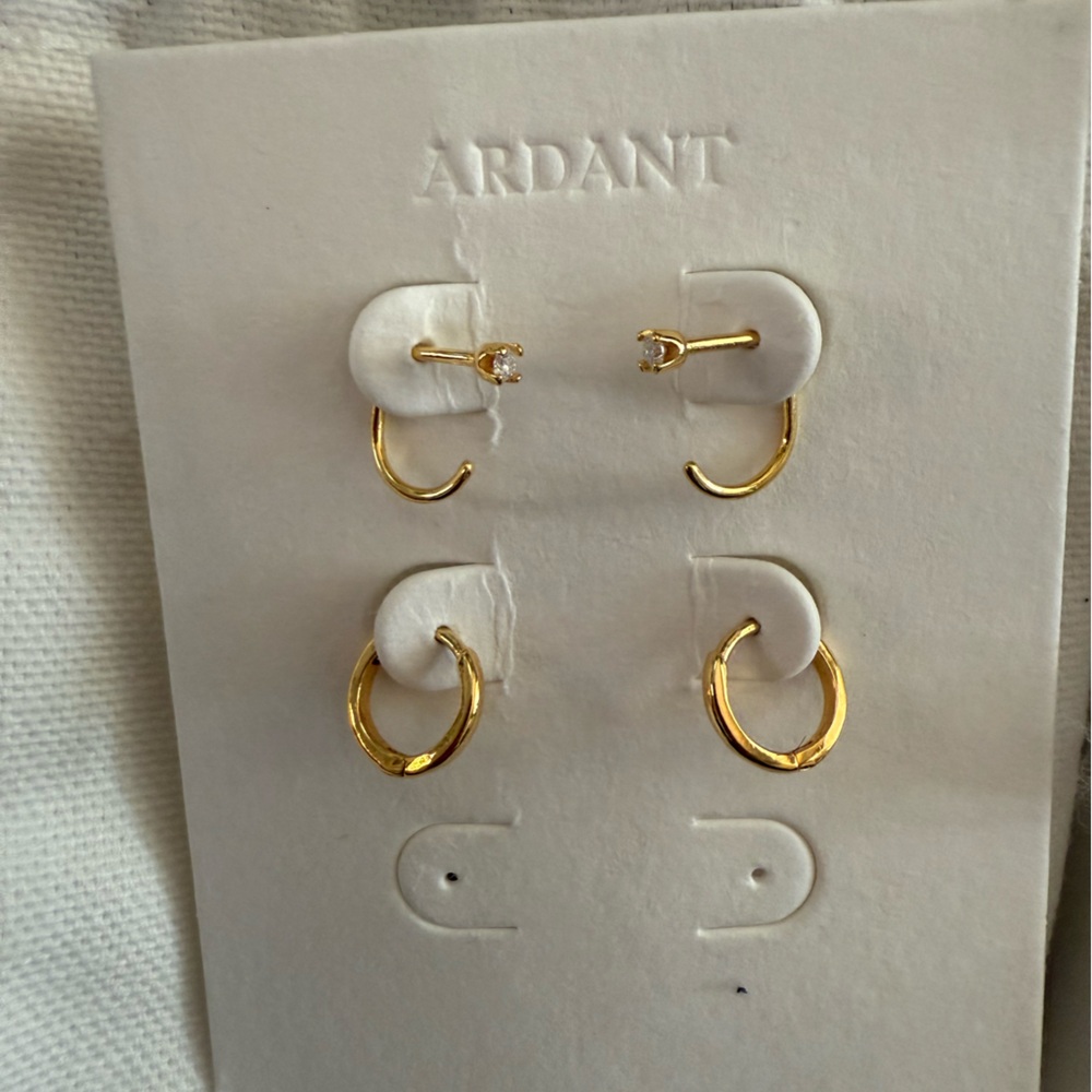 New Ardant Cloud Comfort Duo Earrings Hoops 18K Gold Vermeil - Picture 5 of 8